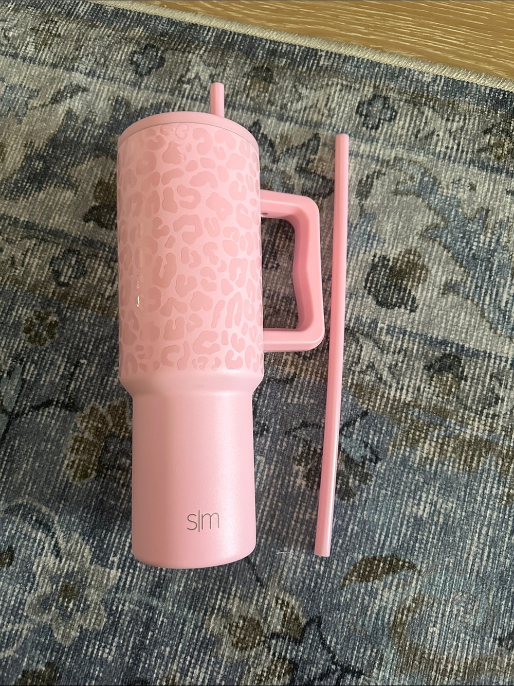 Simple Modern Pink Leopard Print Travel Tumbler with Handle & Straw